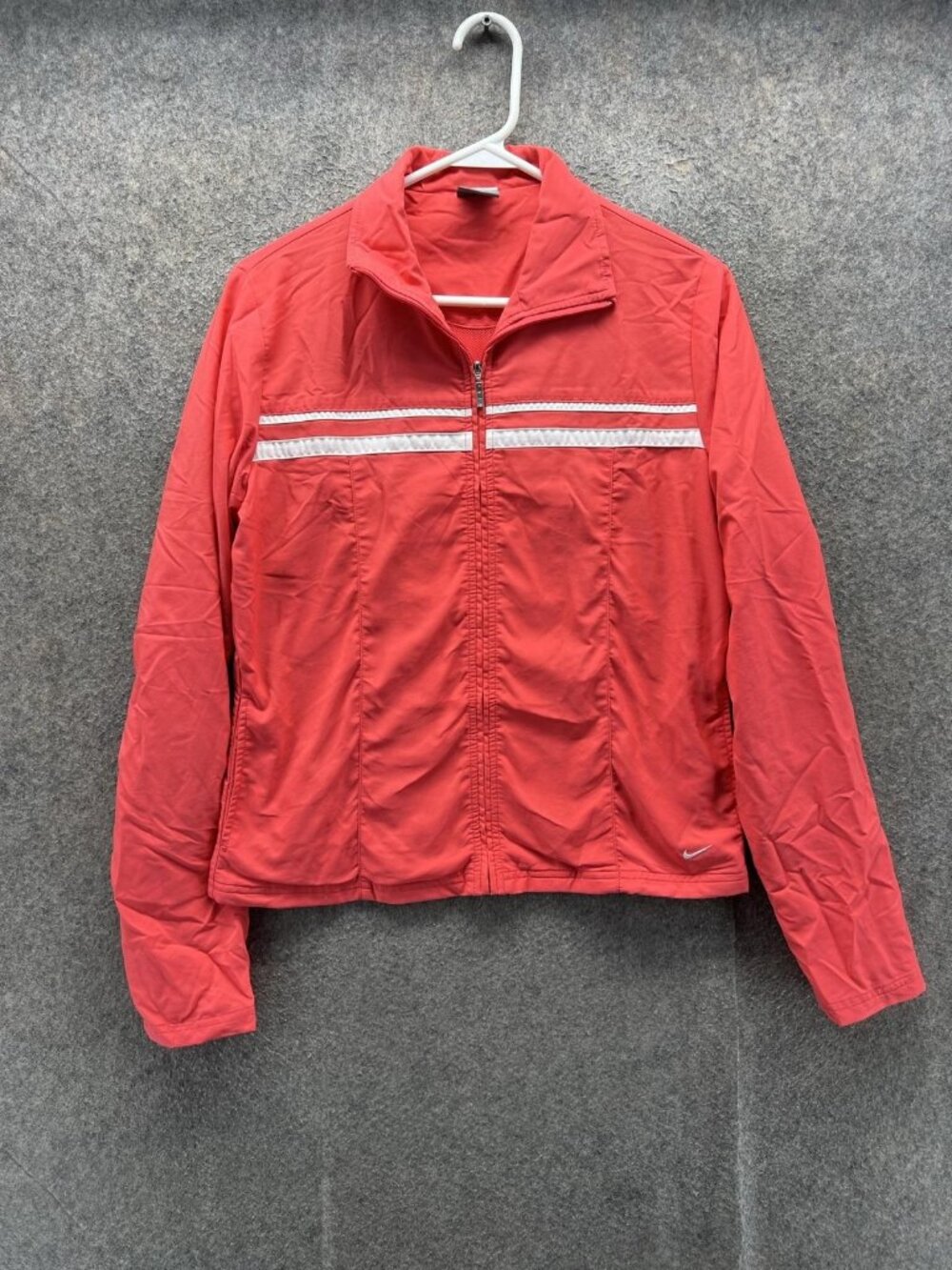 Nike Jacket Womens Medium Red Full Zip Track Stripe Lightweight Running Sport